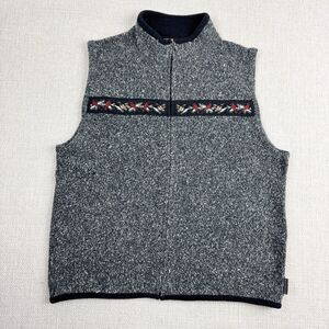 Woolrich Fleece Vest Womens Small Petite Gray Fill Zip Christmas Cardinal Winter